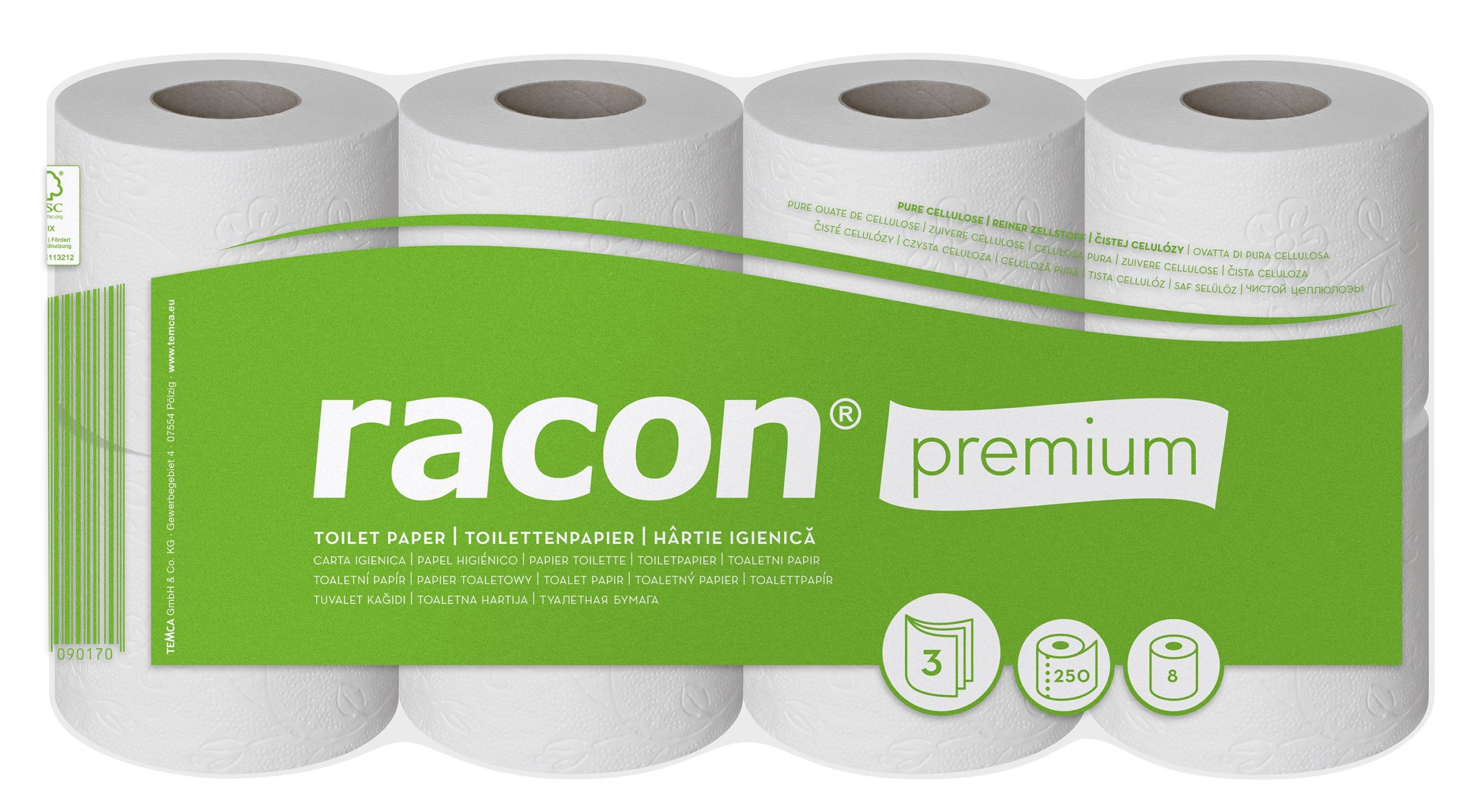 racon premium Toilettenpapier (2 x 64 Rollen)